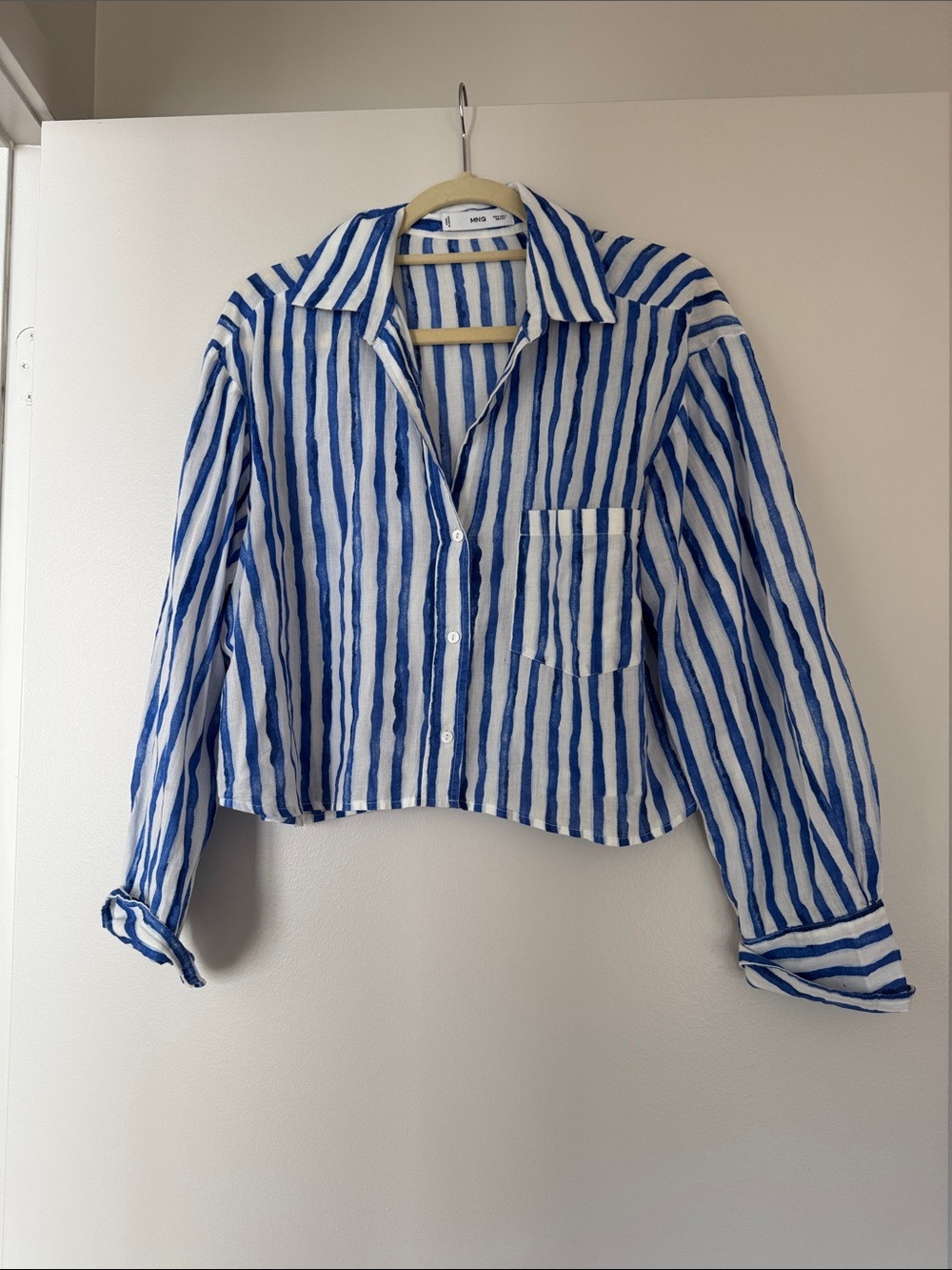 Mango Blue and White Striped Button-Down Shirt